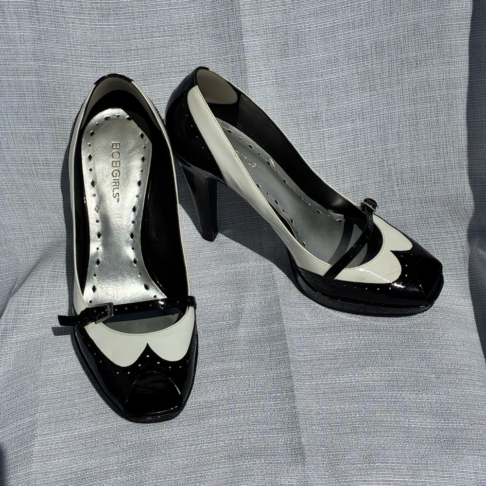 B&W Oxford-style Peep Toe Heels